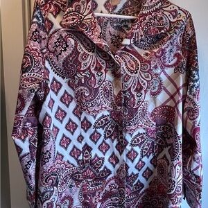 Chico’s Paisley Print Button-Up Blouse in Burgundy & Cream